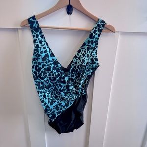 Kalia black/turquoise animal print‎ one piece swimsuit size 16